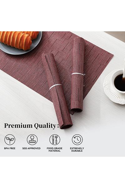 COOYA Placemats Set of 8, Heat Resistant Non-Slip, Washable Durable, PVC Vinyl Woven Table Mats