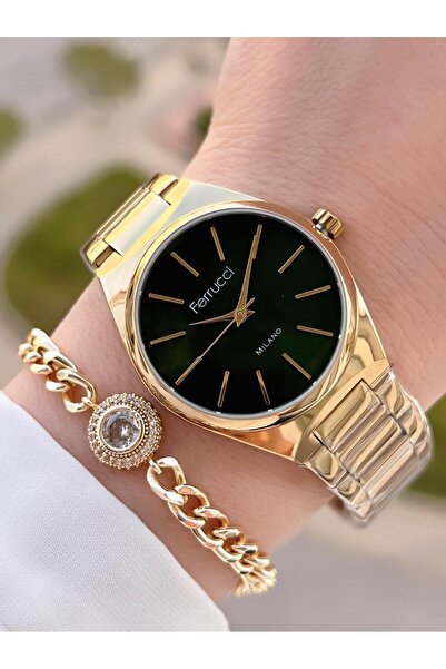 Ferrucci Çelik Kordon Kararma Renk Atma Yapmaz 2 Yıl Garantili Kadın Kol Saati+Bileklik F.3440.07