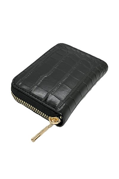 Womancraft Suport pentru carduri acordeon cu fermoar din piele de crocodil