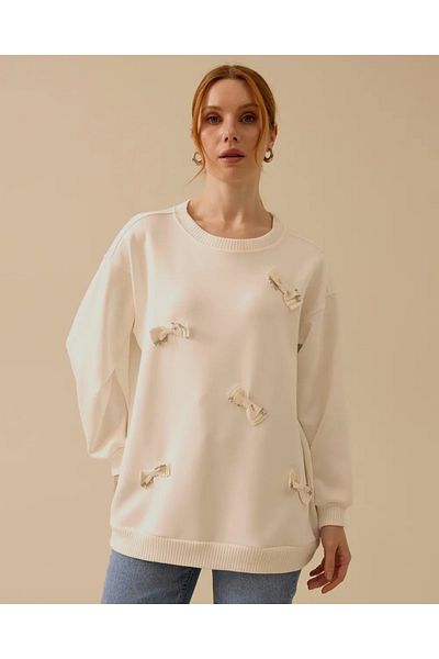 SCL Women's Round Neck Stone Detailed Sweatshirt 10002422311020
