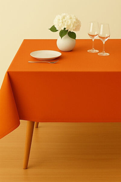 Luvora Home Luna Serisi Kadife Dokulu Masa Örtüsü - Turuncu