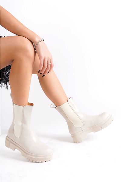 TB Terzi Bey Lora Laceless Elastic Orthopedic Sole Γυναικείες Μπότες Ckt - Κρέμα
