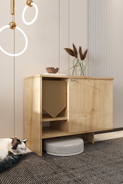 Mercie Mıa Ahşap Kedi Tuvaleti -kapağı Kilitli-giriş Yerindeki Kumaş Dahil-ku...