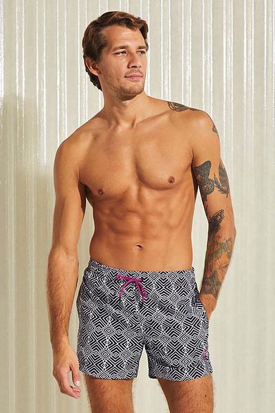 Kom Apollo Geometry Patterned Swim Shorts Black