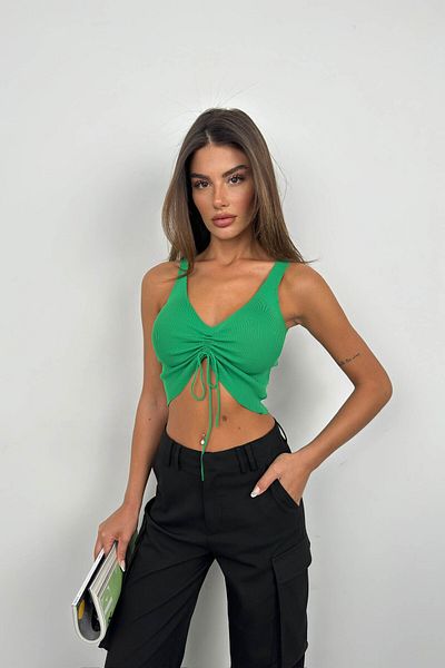 Black Fashion Bluză verde crop - adunată în față
