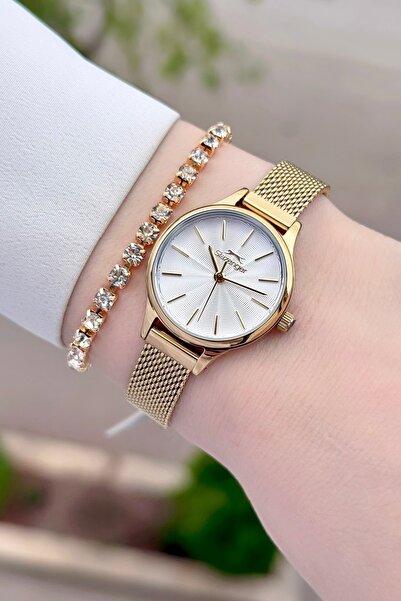 Slazenger Altın Renk 2 Yıl Garantili 25 Mm Kadın Kol Saati Ve Bileklik