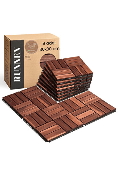 GUNBO OUTDOOR Runnen Akasya Ağacı Yer Karosu 9 Adet Bahçe Banyo Deck Ahşap Karo Masif Yer Döşemesi Balkon Deck