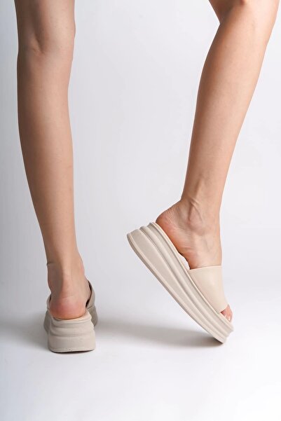 TB Terzi Bey Alice Flat Heeled Thick and Orthopedic Sole Women's Slippers Kt - Cream