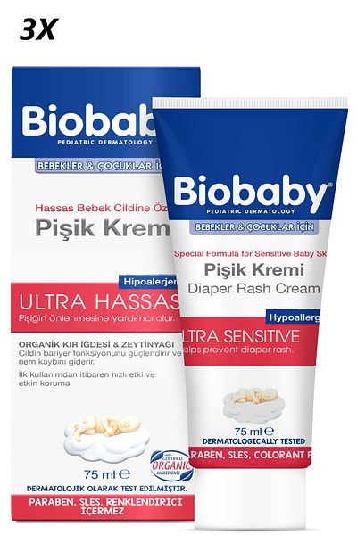 Biobaby Diaper Rash Cream for Ultra Sensitive Babies and Children 3X75Ml
