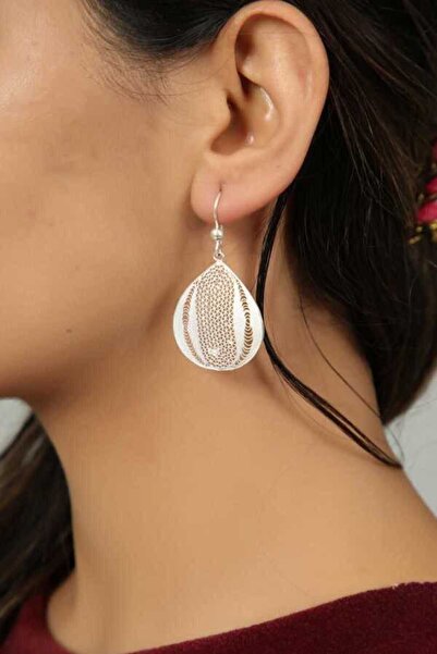 Midyat Gümüş Dünyası Kadın Büyük damla model Telkari Gümüş Küpe 2020120