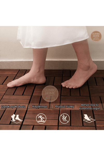 GUNBO OUTDOOR Runnen Akasya Ağacı Yer Karosu 9 Adet Bahçe Banyo Deck Ahşap Karo Masif Yer Döşemesi Balkon Deck