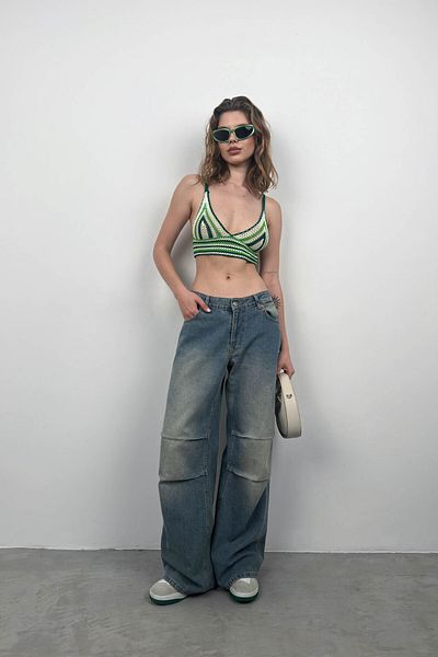 Black Fashion Crop top tricotat cu model verde