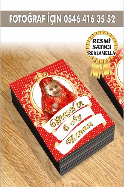 reklamatolye Kişiye Özel Resimli Doğum Günü Magneti 6 Ay Kınası 7x5 Cm 10 Adet