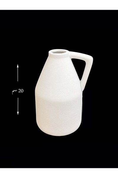 Living White Ceramic Vase with Handle, Realistic Design, 20cm Height