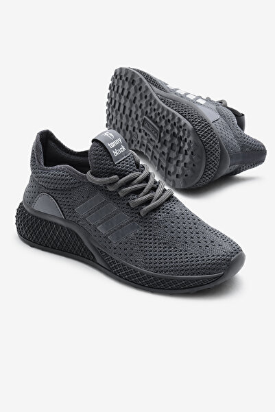 Tonny Black Unisex Smoked Poly Sole Lace-Up Knitwear Sports Shoes