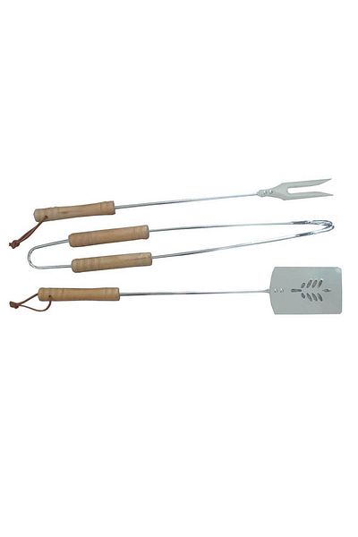 Homelux Set 3 accesorii gratar, 47 cm: spatula, clesti, furculita, inox/lemn