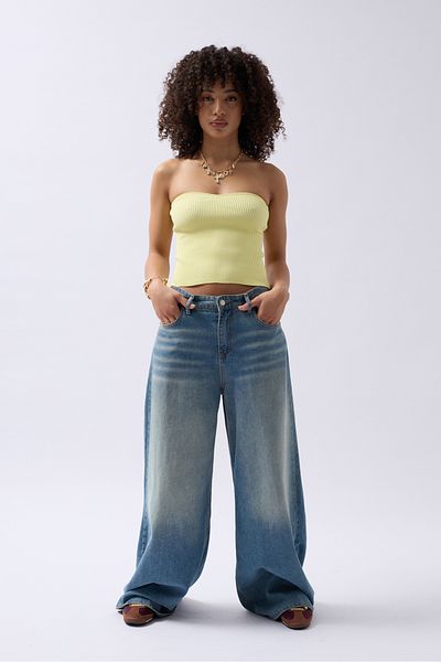 Black Fashion Strapless Textured Yellow Crop