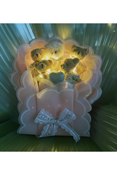 Solemia Sevgiliye; Led Peri Işıklı Premium Giysili Yumoş Peluş Ayıcık Buketi