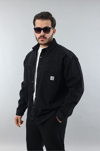 LTC Jeans Мъжка риза с широка кройка, памучно дънково яке, черна