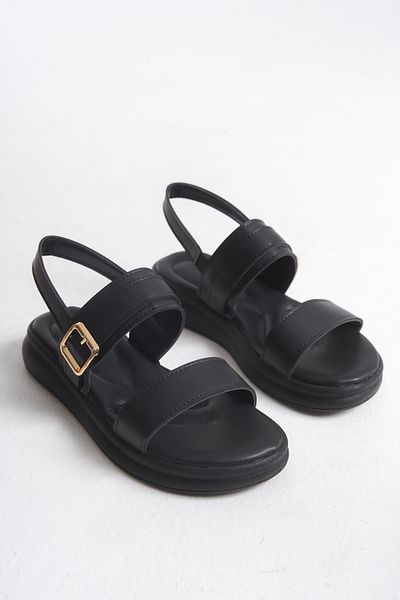 Entella Store Sandale de zi cu zi confortabile, negre, cu cataramă cu curele duble