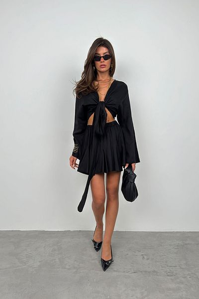 Black Fashion Crop negru - Gât barcă, mânecă lungă