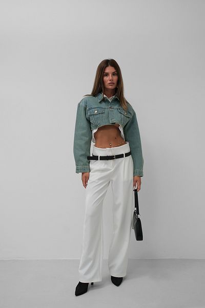Black Fashion Jachetă de blugi crop căptușită bleumarin