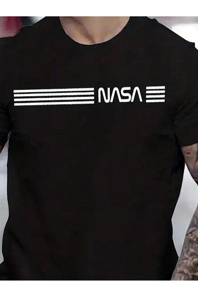 JANES Men's Short Sleeve Nasa Print Crew Neck T-Shirt