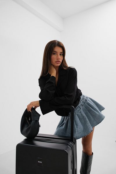 Black Fashion Detaliu cusături Fusta din denim plisată albastru deschis
