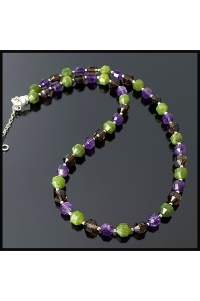 Seven Art Jewelry Gümüş Kolye, Ametist, Dumanlı Kuvars, Yeşim Taşı Kolye, Pır...