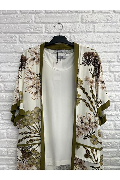 Butik Eylül , Large Size Floral Patterned, Viscose Kimono Set Khaki