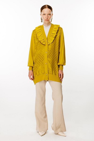 Ghisa Ruffle Collar Detailed Cardigan Acid Kazayaği