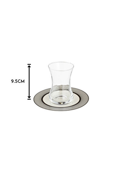 Dania Clear Glass Tea Cup Set with Porcelain Saucers, 6 Tea Cups + 6 Saucers