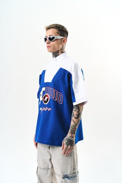 Respire Ανδρικό στούντιο κεντημένο μπλουζάκι με μισό φερμουάρ Oversize Saks