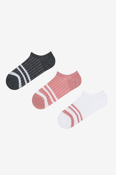 Penti Rib Line 3-teilige Sneaker-Socken in Rosa, Grau und Weiß