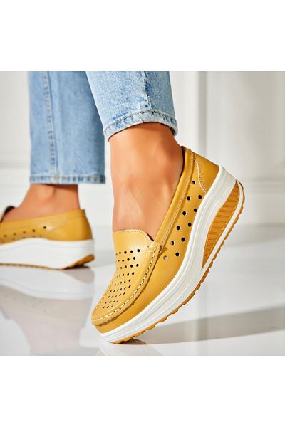 Joana Women's Moccasins Natural Leather Yellow Anzal