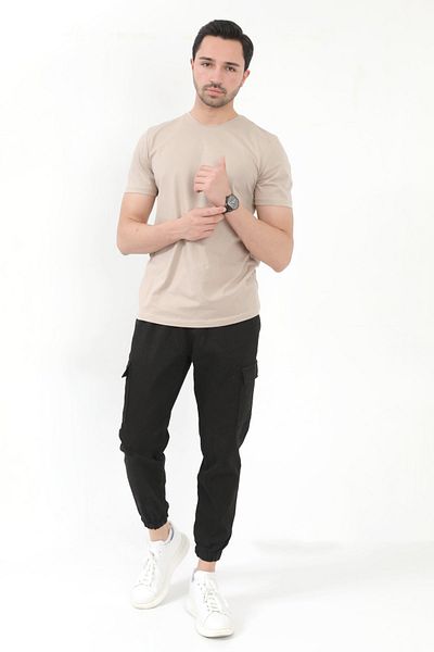 JB John Borners Pantaloni cargo pentru bărbați Jogger negru Lycra cu talie și picioare elastice din amestec de bumbac - 6221