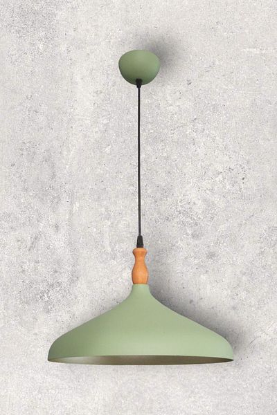 Fer Avize Nil Modern Design Cafe Kitchen Living Room Wooden Zurna Metal Green Inside Gold Color Single Chandelier
