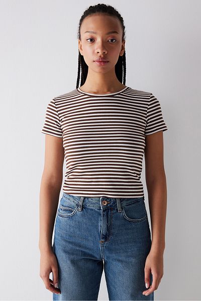 Penti Short Sleeve Brown Striped T-Shirt