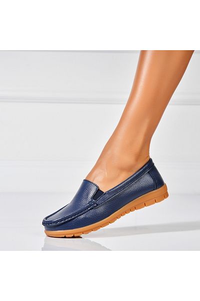 Joana Women's Loafers Natural Leather Navy Blue Gena