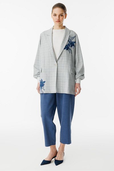 Ghisa Plaid Pattern Jacket Embroidered Trousers Suit 3940
