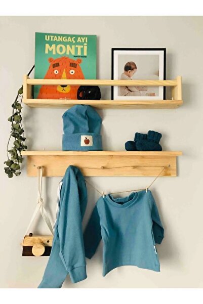 Vegüba Ahşap Raf Askılık Ve Kitaplık Rafı-Eğitici Montessori 40 Cm 2 li Duvar...