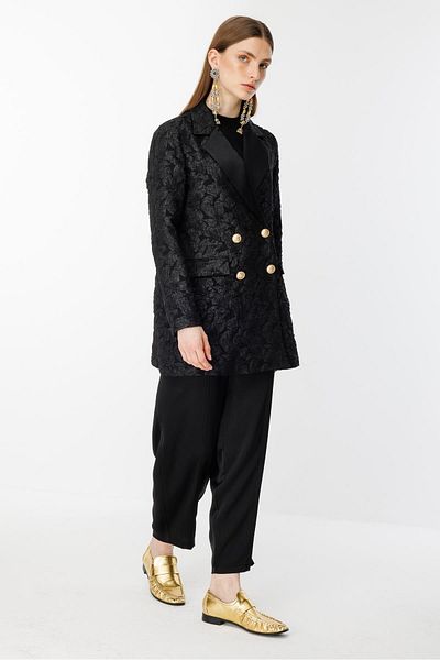 Ghisa Double Breasted Jacket Trousers Suit Black