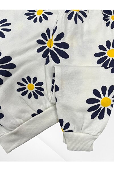 Pijamakids Set de pijamale de iarnă pentru fete, 100% bumbac, culoare albă, cu model de flori de margarete, cu mâneci lungi