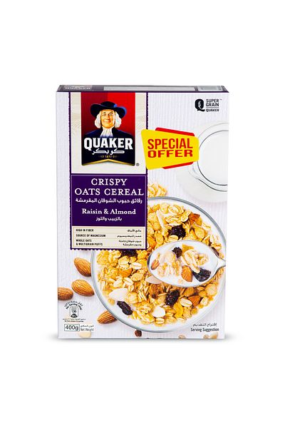 Quaker Raisin & Almond Crispy Oats Cereal 400 g