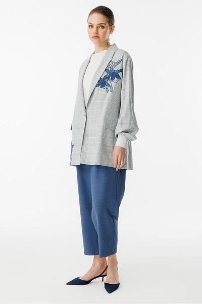 Ghisa Plaid Pattern Jacket Embroidered Trousers Suit 3940
