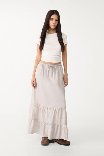 Stradivarius Flowing embroidered midi skirt