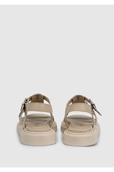 Provoq Beige Leather Women's Flat Sandals