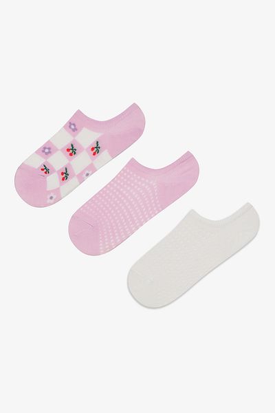 Penti 3 Paar Sneaker-Socken aus Baumwolle mit Schachbrettmuster und Blumenmuster