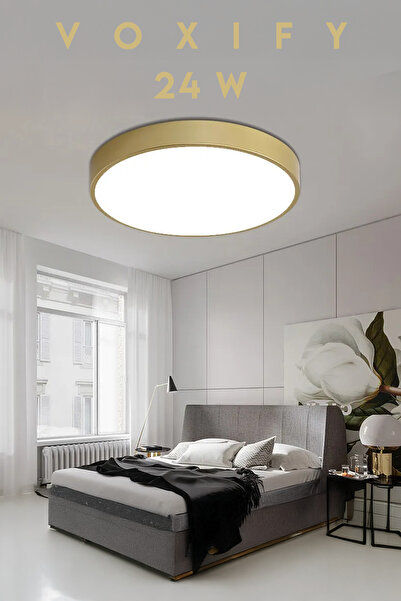 Voxify 24w Metal Kasa Büyük Boy Gold Renk Led Panel Salon Avize Armatür 3200K...