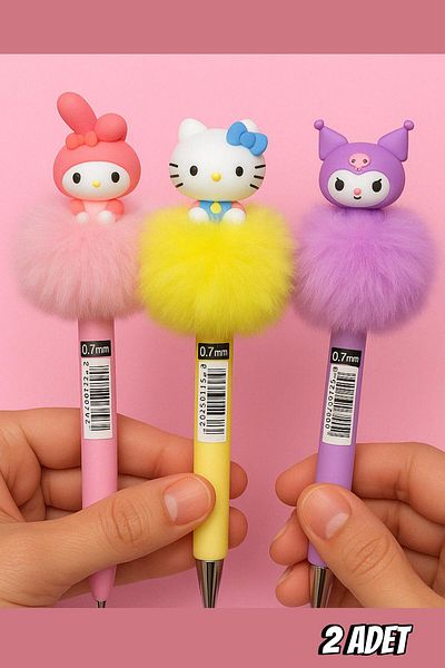 Bambus Home Figured Pompom Kuromi Character Themed 0.7 Versatil Tip Pen Set 2 Pieces
